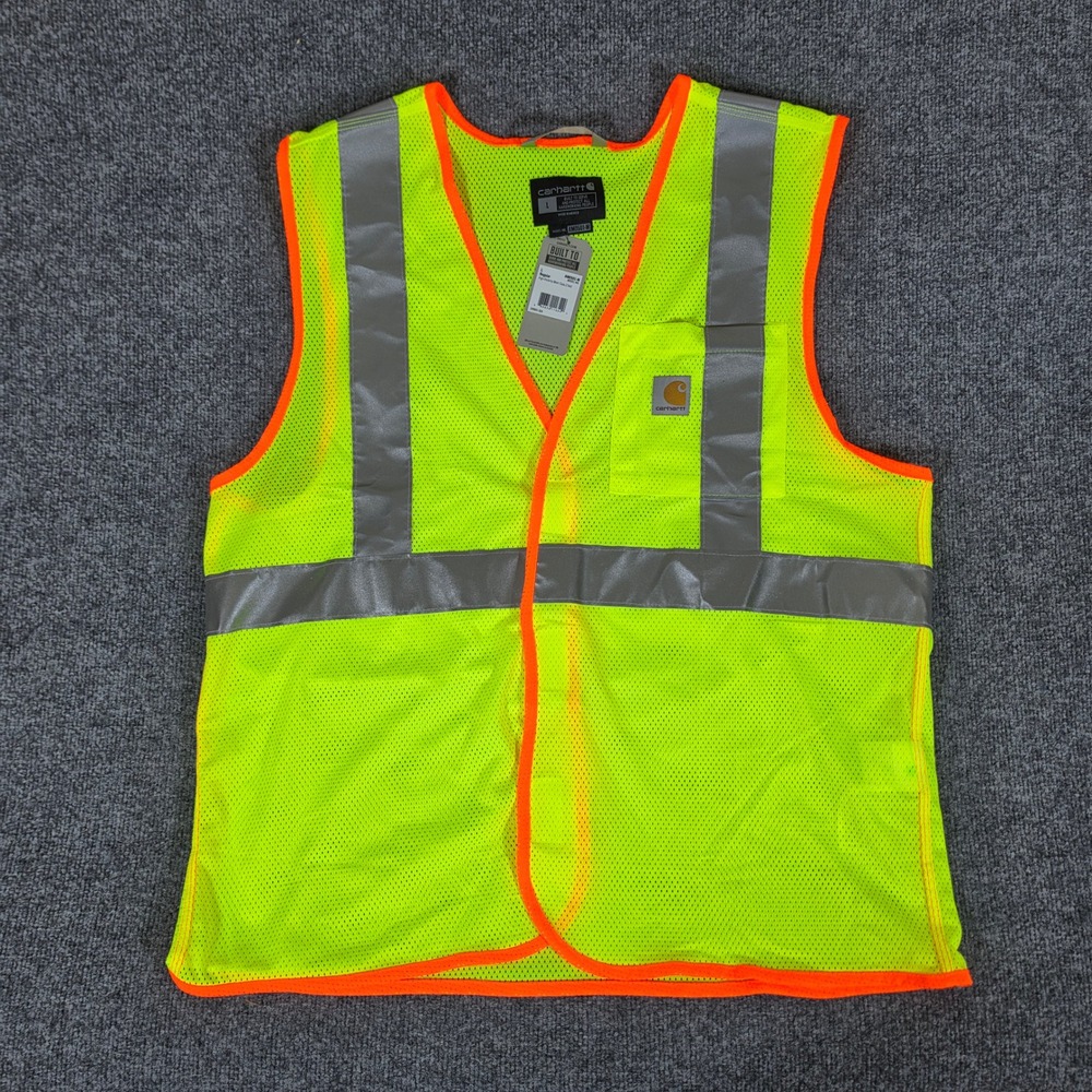 NWT Carhartt Men High Visibility Mesh Class 2 Safety Vest Hi-Vis Lime AM0501-M L